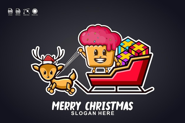 cake sleigh ride merry christmas cute mascot character logo design