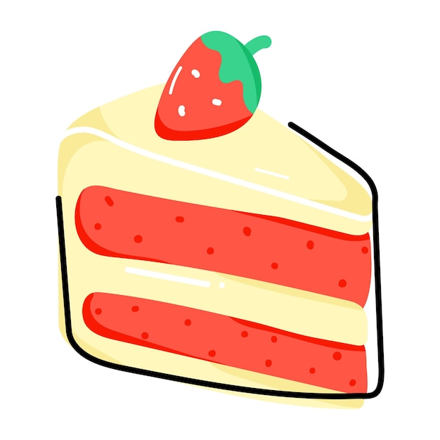 Cake slice with strawberry topping, flat sticker