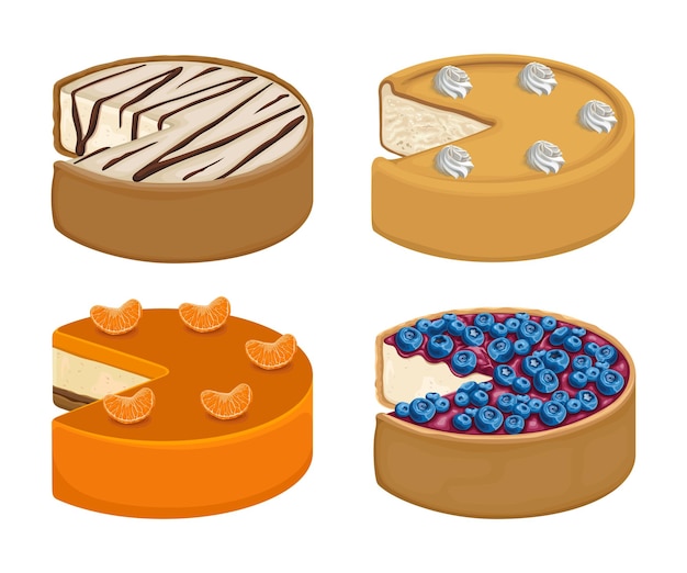 Cake sweet food dessert gateau vector set illustration Premium Vector