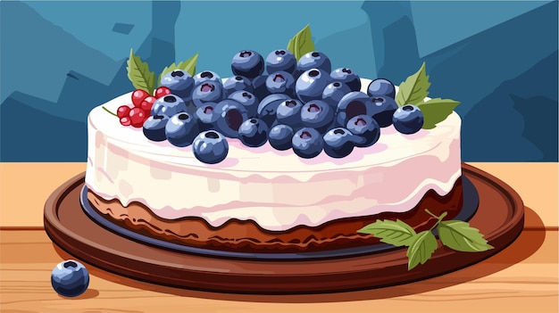 Vector a cake with blueberries on it and a blue background