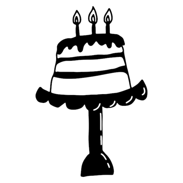 Cake with candles in doodle hand drawn style Bakery collection on an isolated white background