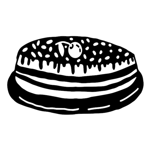 Cake with cherry in doodle hand drawn style Bakery collection on white background Cherry pie