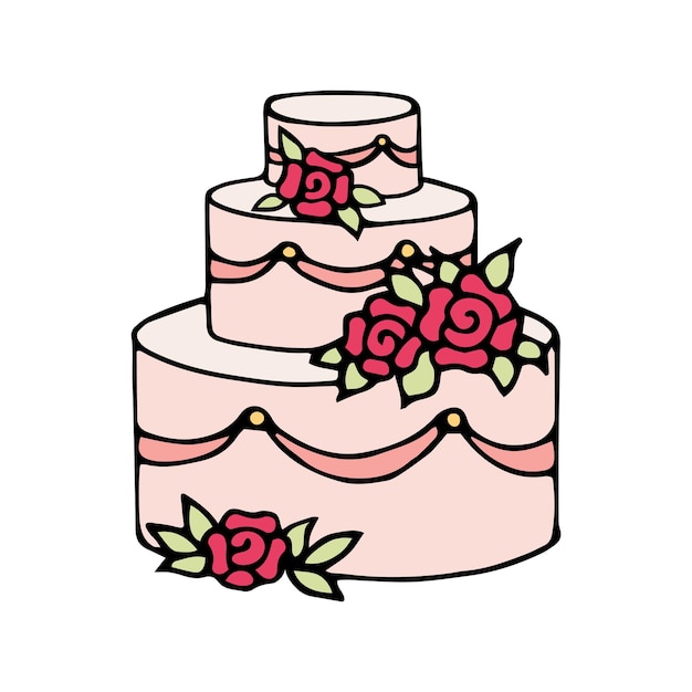 Cake with roses Vector birthday cake