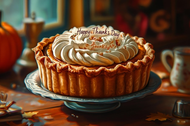 Vector a cake with the words happy thanksgiving on it