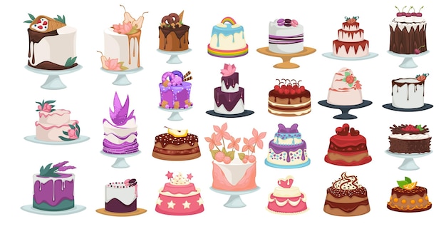 Cakes and desserts with icing and frosting vector