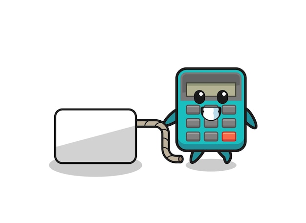 calculator cartoon is pulling a banner
