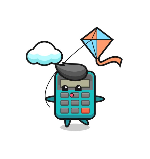 Calculator mascot illustration is playing kite