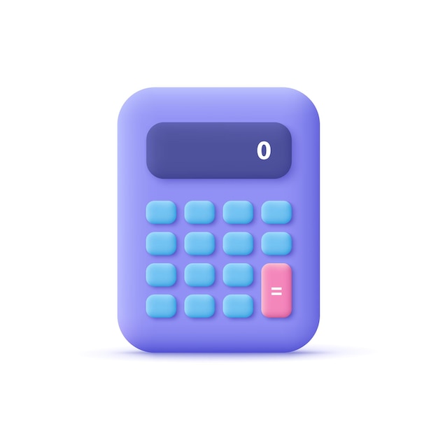 Calculator math device Financial analytics bookkeeping budget debit credit calculations concept 3d vector icon Cartoon minimal style