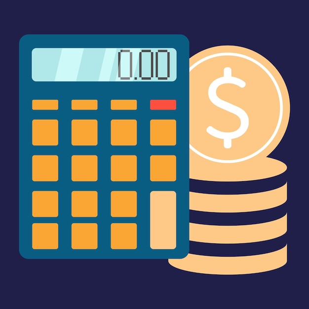 Calculator math with bills and coins dollars money vector illustration design and business finance or world economy