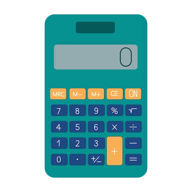 Calculator in turquoise colors on white background