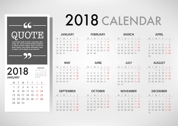 Calendar for 2018 Template design