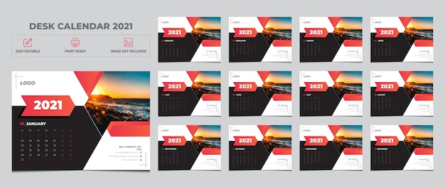 Calendar 2021, Set Desk Calendar Template Design  