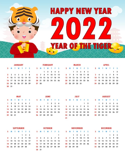 Calendar 2022 Happy Chinese new year Happy chinese new year 2022 year of the tiger zodiac