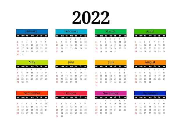 Calendar for 2022 isolated on a white background. Sunday to Monday, business template. Vector illustration