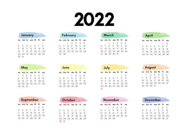 Calendar for 2022 isolated on a white background. Sunday to Monday, business template. Vector illustration