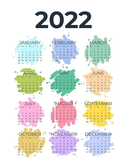 Calendar for 2022. Sunday start. Vector simple design template