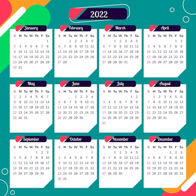 Calendar 2022 with Colorful Abstract Background