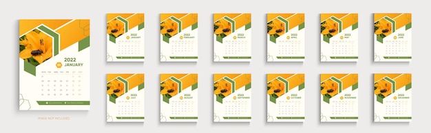 Calendar 2022 years Vector Week starts Monday Simple layout desk wall  pocket calendar