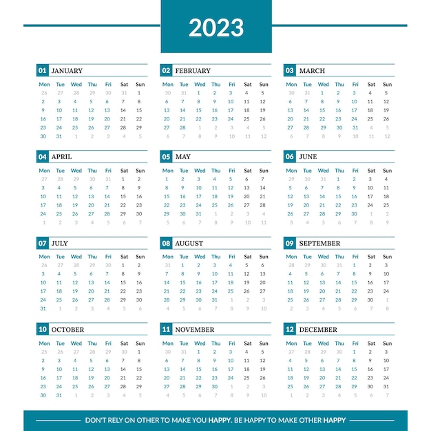 Calendar 2023, Calendar for 2023 week starts Monday, Simple and clean 2023 Calendar template