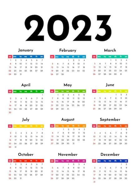 Calendar for 2023 isolated on a white background