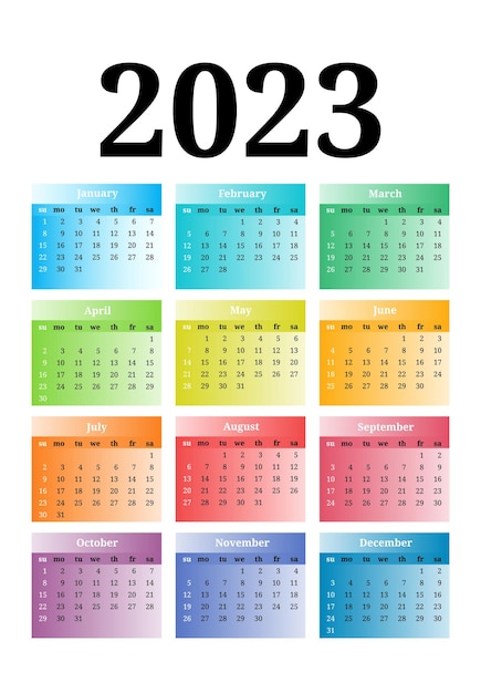 Calendar for 2023 isolated on a white background