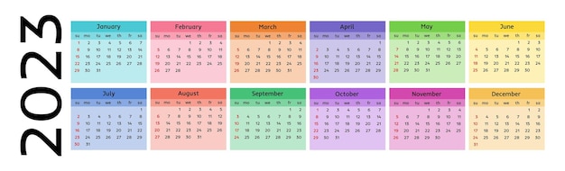 Calendar for 2023 isolated on a white background