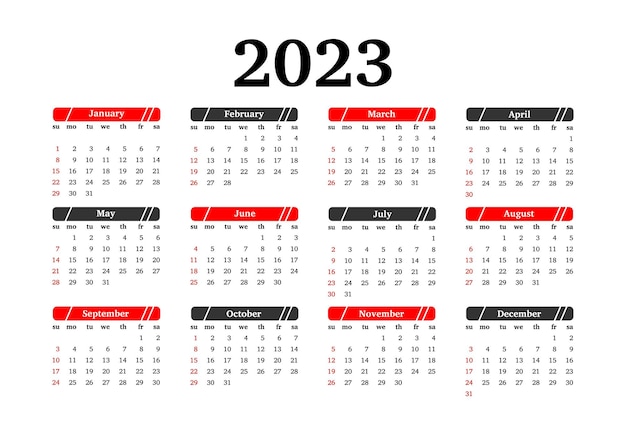 Calendar for 2023 isolated on a white background