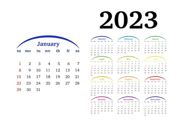 Calendar for 2023 isolated on a white background