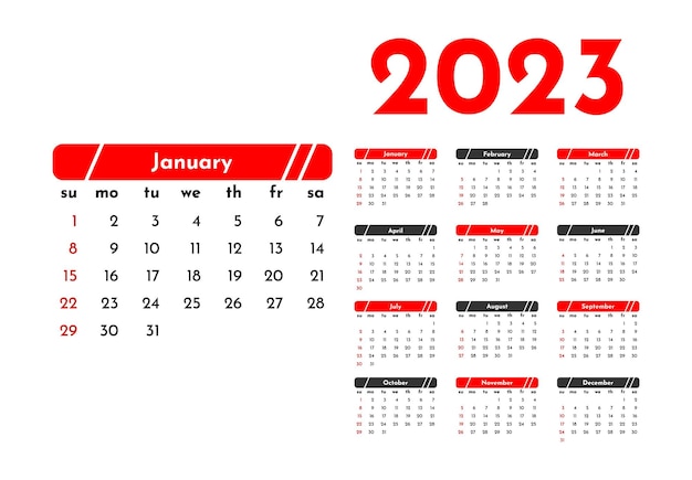 Calendar for 2023 isolated on a white background