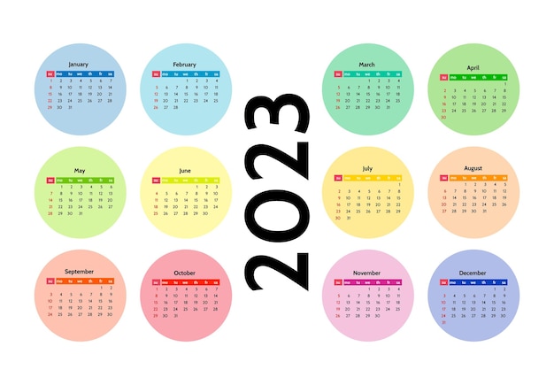 Calendar for 2023 isolated on a white background