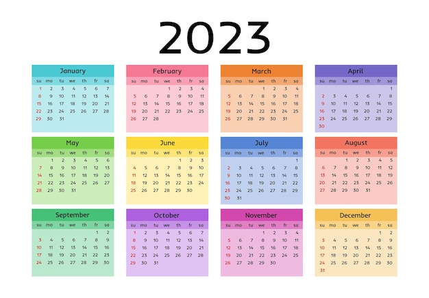 Calendar for 2023 isolated on a white background