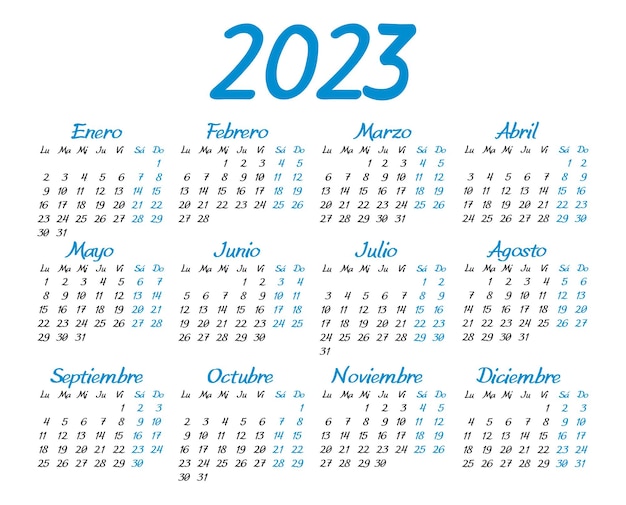 Calendar 2023 in spanish The week starts on Monday