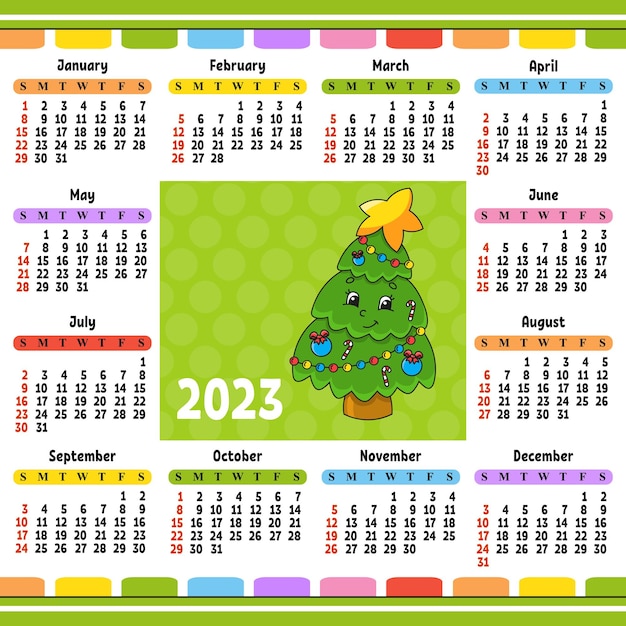 Calendar for 2023 with a cute character Fun and bright design Cartoon style