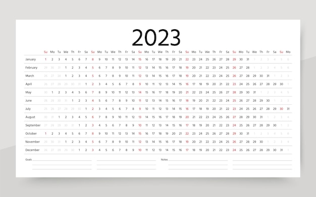 Calendar for 2023 year Linear planner template Vector illustration