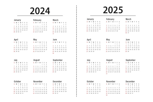 Calendar for 2024 2025 the week starts on Sunday Basic business template Vector illustration