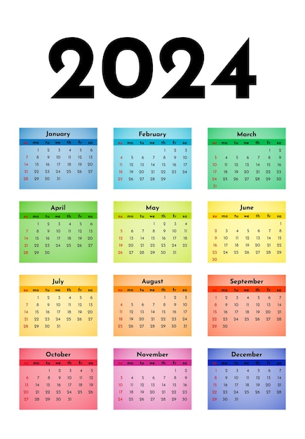 Calendar for 2024 isolated on a white background