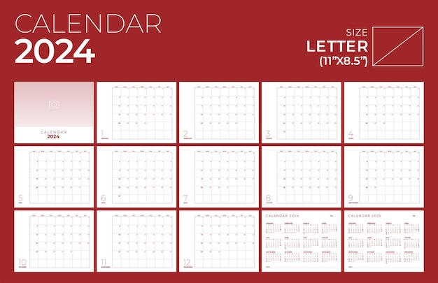 Calendar 2024 Landscape Minimal Table Design Week start Sunday template