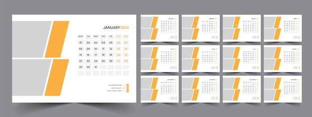 Calendar 2024 planner corporate template design set Week starts on Monday template for annual cale