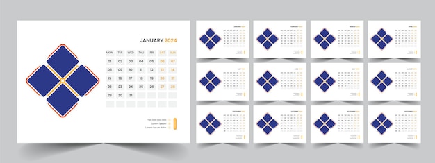 Calendar 2024 planner corporate template design set Week starts on Monday template for annual cale