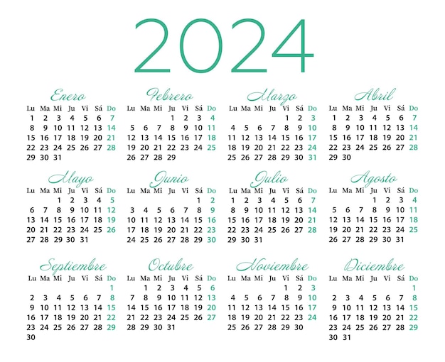 Calendar 2024 in spanish The week starts on Monday Vector calendar design template