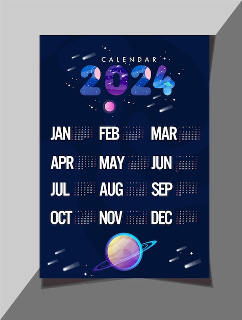 Vector calendar 2024 template dark universe elements