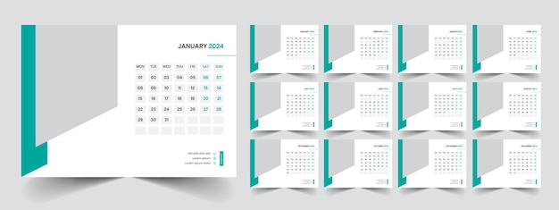 Calendar 2024 week start Monday corporate design planner template