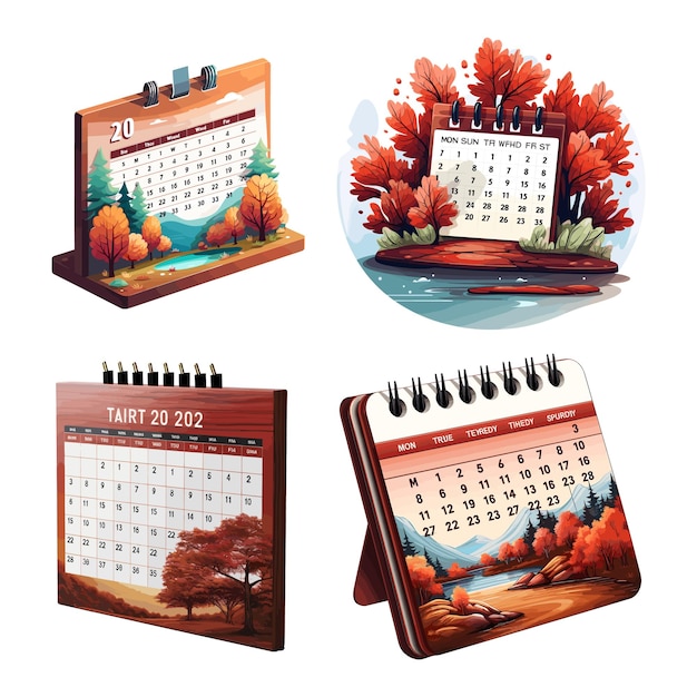 Calendar 3D icons set vector