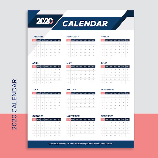 Calendar Design Template for 2020