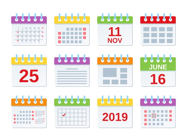 Calendar icon,  Set of annual date appointments, year events template 