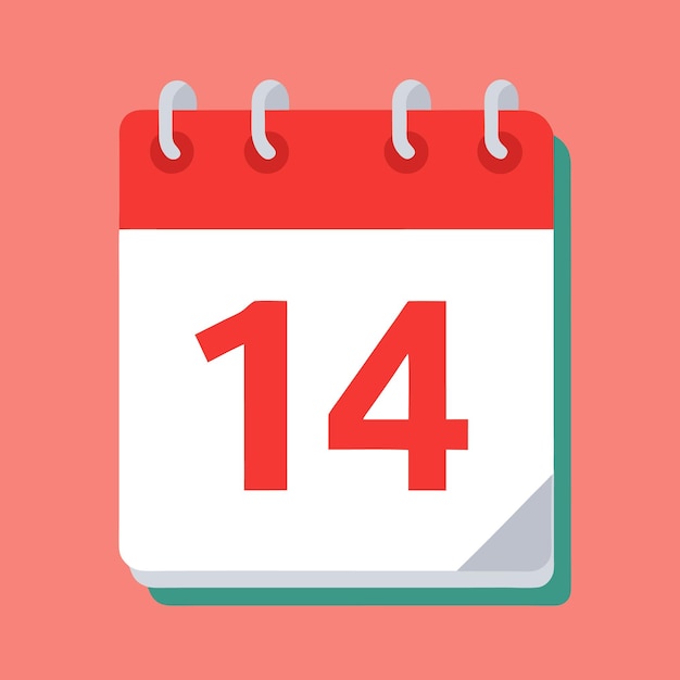 Vector calendar icon with the date of 14 vector illustration