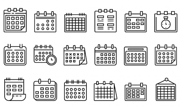 Calendar icons set, outline style