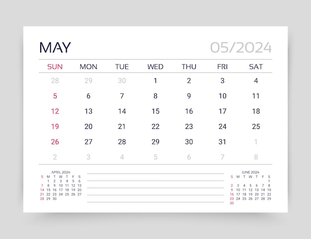 Calendar for May 2024 year Planner calender template Week starts Sunday Monthly organizer