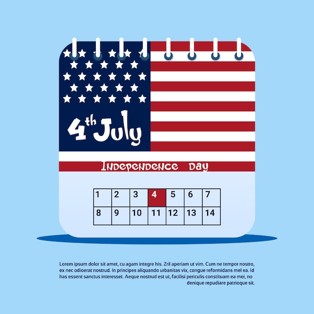 Calendar Page 4th July United States Independence Day