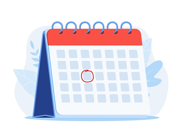 Calendar reminder date spiral icon and red circle style simple calendar Mark the date holiday important day concepts Vector illustration in flat style